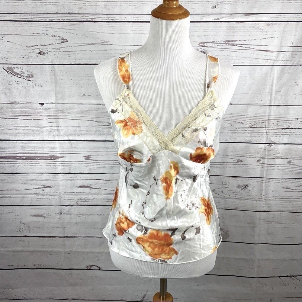 VINTAGE TG USA camisole floral print satin top Sz M